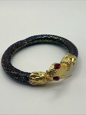 Gold-Tone Double-Head Snake Bracelet with Iridescent  Band